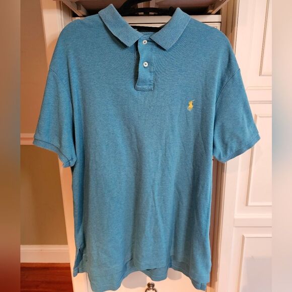 Polo By Ralph Lauren Pique Polo T Shirt Turquoise Aquamarine Size Large. - Picture 1 of 5